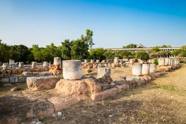 Ruines Stoa Moyen Agora Antique Athènes Avec Versant Nord Acropole — Photo