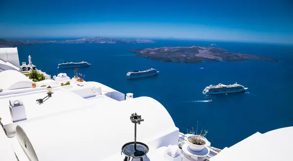 Cruise ships in Thira on Santorini island, Greece