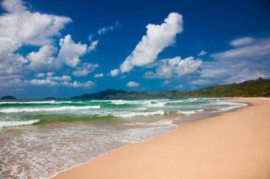 Palawan adasındaki tropikal Duli sahilinin güzel manzarası. Filipinler. 