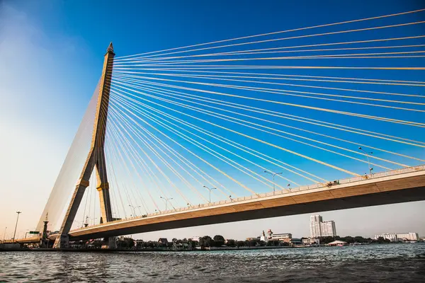 The Rama VIII Bridge is a cable-stayed bridge crossing the Chao Phraya River in Bangkok Thailand. It was conceived to alleviate traffic congestion on the nearby Phra Pinklao Bridge