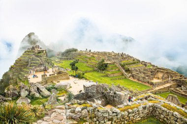 Machu Picchu Pueblo, Peru - 8 Ocak 2019: Peru 'daki Machu Picchu antik kentinde panoramik manzara. Güney Amerika.