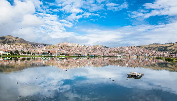 Barcos Vista Panorámica Puno Desde Lago Titicaca Perú América Del — Foto de Stock