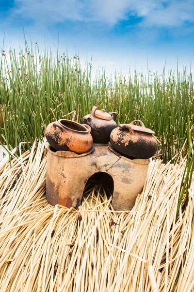 Cozinha Tradicional Livre Uros Flutuando Ilhas Uros Lago Titicaca Peru — Fotografia de Stock