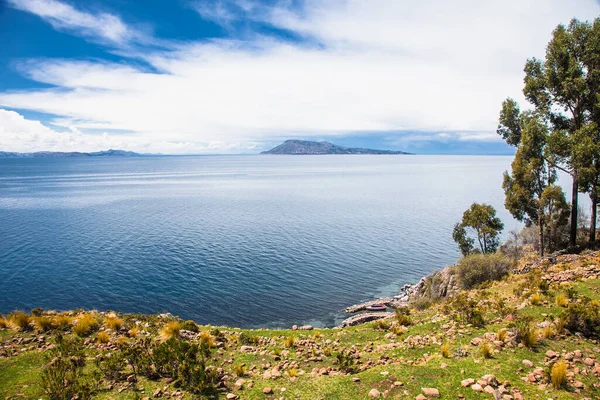Vista Panorámica Desde Pueblo Isla Taquile Lago Titicaca Perú América — Foto de Stock