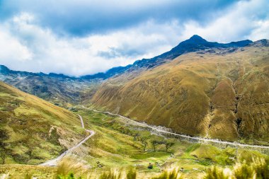 Peru 'nun antik Machu Picchu şehrine giden Perulu güzeller. Güney Amerika.
