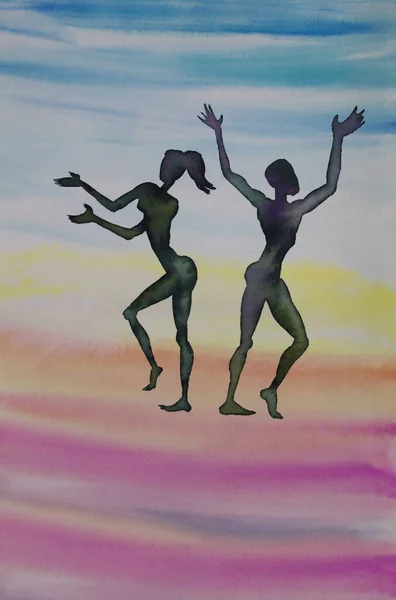 Homme Femme Danse Aquarelle Illustration — Photo