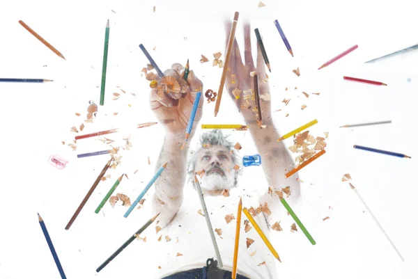 Mature Artist Pastels Creativity Concept — Stock Photo, Image