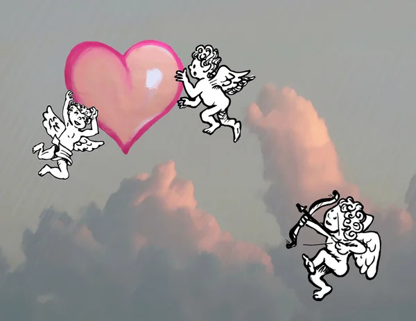 Cupido e Coração — Fotografia de Stock