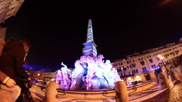 Gece Roma'da Piazza Navona — Stok video