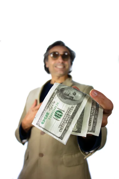 Man holding dollar banknotes — Stock Photo, Image