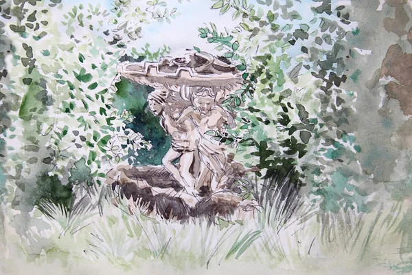 Fontanna w Villa Sciarra ilustracja — Zdjęcie stockowe