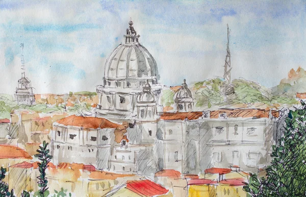 Rome overview watercolor — Stock Photo, Image