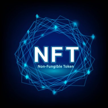 Koyu arkaplan üzerinde ağ vektörü olan NFT konsepti, karşılanamaz simge