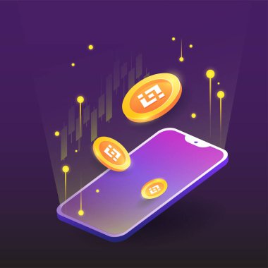 Binance, takas platformu şifrelemesi, telefon vektörlü koyu arkaplan