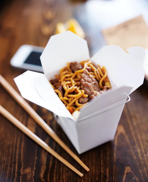 Chinese take out with smart phone — Stock Photo, Image