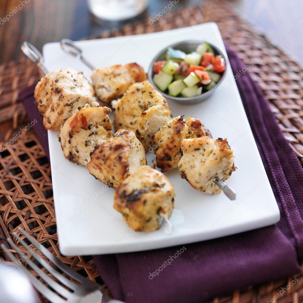 Two grilled chicken skewers — Stock Photo © resnick_joshua1 54231379