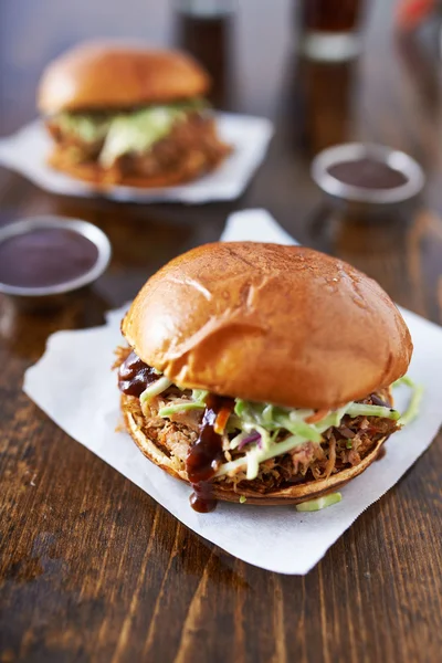 Pulled pork sandwiches with bbq sauce — Stock Photo, Image