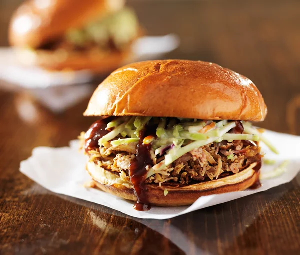 Pulled pork sandwiches with bbq sauce — Stock Photo, Image