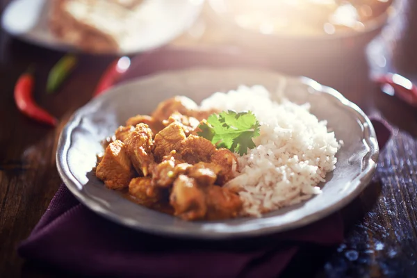 Pollo indiano al curry con riso basmati — Foto Stock