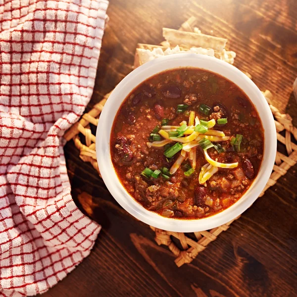 Bowl of chili overhead shot — Stock Photo, Image