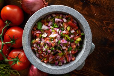 Taze Meksika pico de gallo salsa taş