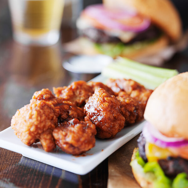 barbecue boneless wings and hamburgers