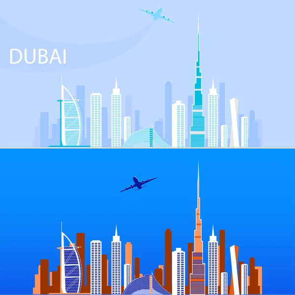 Dubai - la ciudad más grande de los Emiratos Árabes Unidos, el centro administrativo de Dubai . — Vector de stock