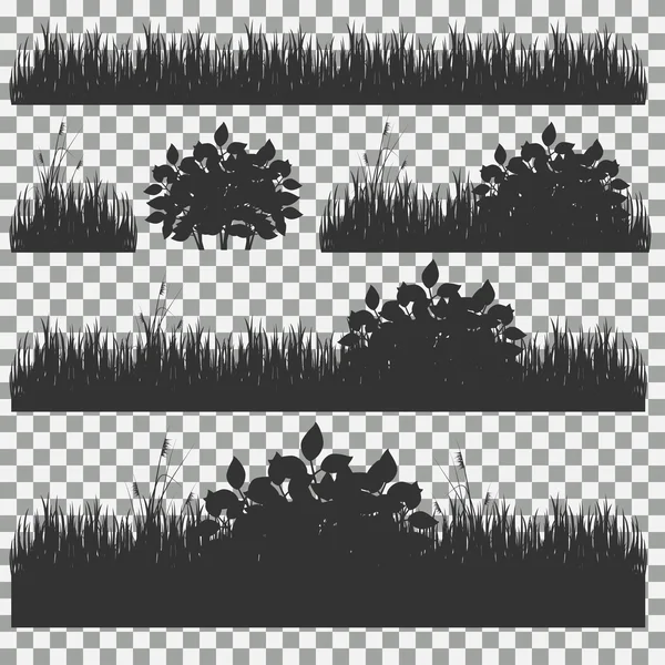 Hierba, arbustos. Un conjunto de varios tipos de hierba. Conjunto de hierba sobre fondo transparente . — Archivo Imágenes Vectoriales