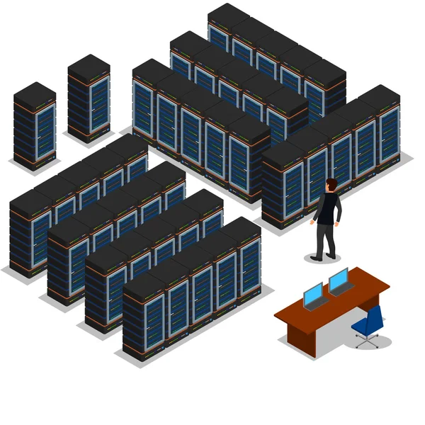 Vista isométrica de la sala de servidores . Gráficos Vectoriales