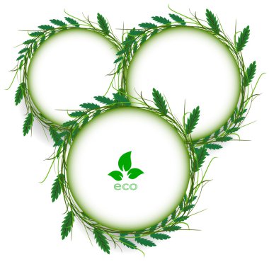 yeşil çim çember çerçeve vektör beyaz arka plan