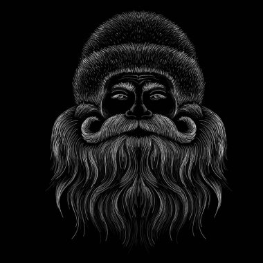 Dövme ya da tişört tasarımı için Noel Baba 'nın baş logosu. Sevimli yazdırma stili Noel Baba arka planı.