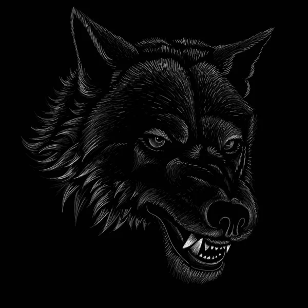 用于纹身或T恤衫设计的狼的矢量标识 黑色底色的印象派狼 — 图库矢量图片