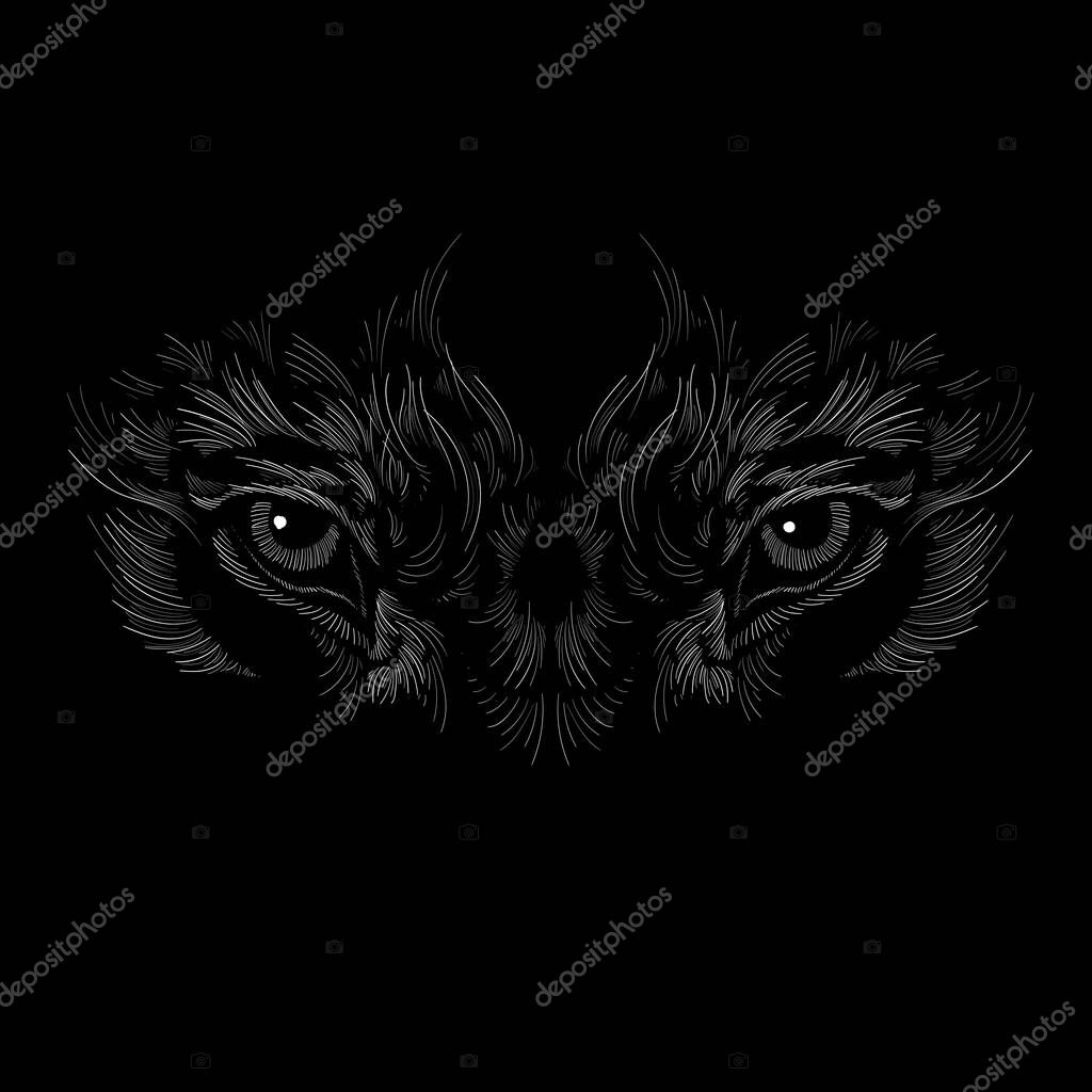 Vector logo of wolf for tattoo or T-shirt design. Print style wolf on black background.