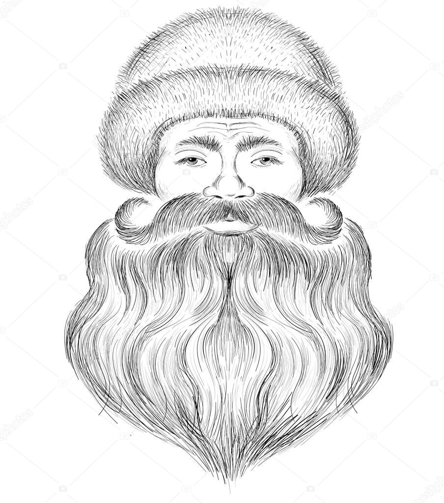 Vector logo of Santa Claus head for tattoo or T-shirt design.  Cute print style Santa background. 