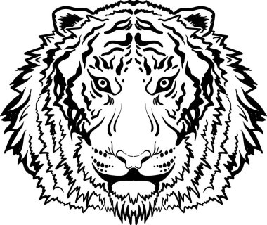 Dövme ya da tişört tasarımı için Vektör logosu kaplanı. Beyaz arka planda avlanma tarzı büyük kedi izi. 