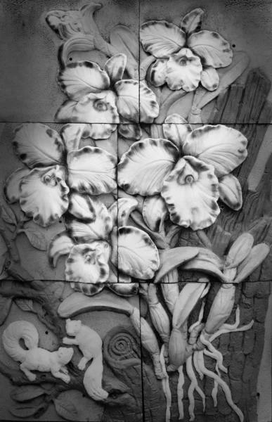 Low relief cement Thai style handcraft of orchid — Stock Photo, Image