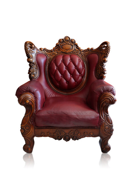 Old styled brown vintage armchair isolated, clipping path.