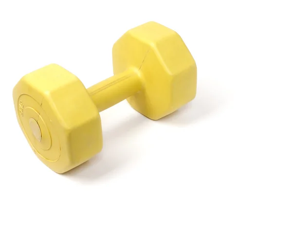 Yellow plastic coated dumbell isolated on white — Stock Photo, Image