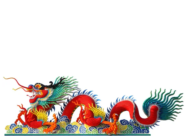 Roter chinesischer Drache Stuckkunst isoliert auf weiß mit Clipping p — Stockfoto