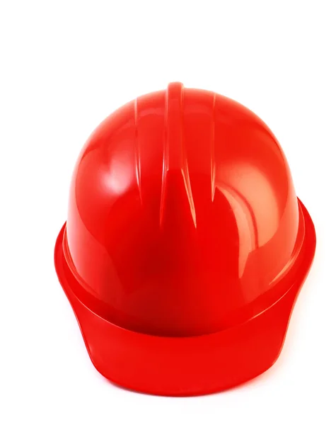 Capacete de segurança vermelho no branco, chapéu duro caminho de recorte isolado . — Fotografia de Stock