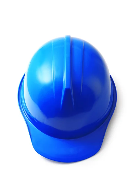 Casque de sécurité bleu sur blanc, chapeau dur isolé chemin de coupe . — Photo