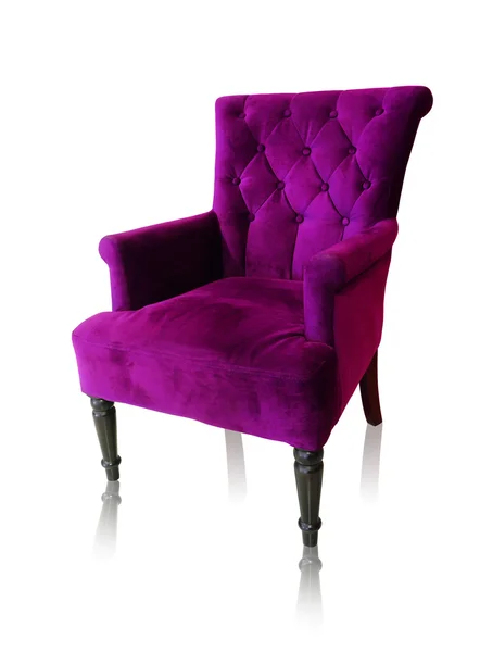 Purple vintage armchair isolated on white clipping path. — Stock Photo, Image