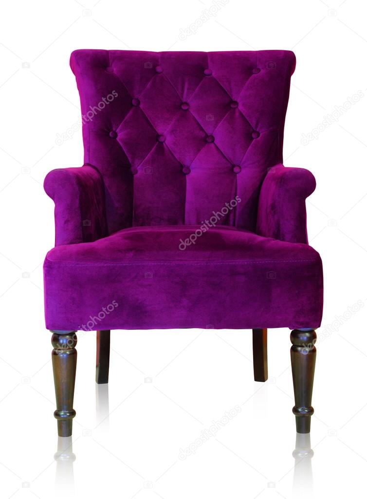 Purple vintage armchair isolated on white clipping path.