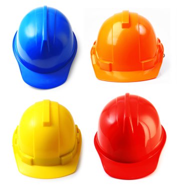 Kask izole beyaz kask üzerinde kümesi.