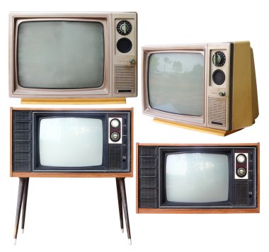 Beyaz kırpma yolu üzerinde izole vintage analog televizyon dizi