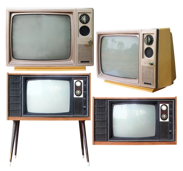 Set of vintage analog television isolated on white clipping path — Stock Photo, Image