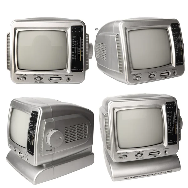 Set of mini analog television with transistor radio isolated on — Stock Photo, Image