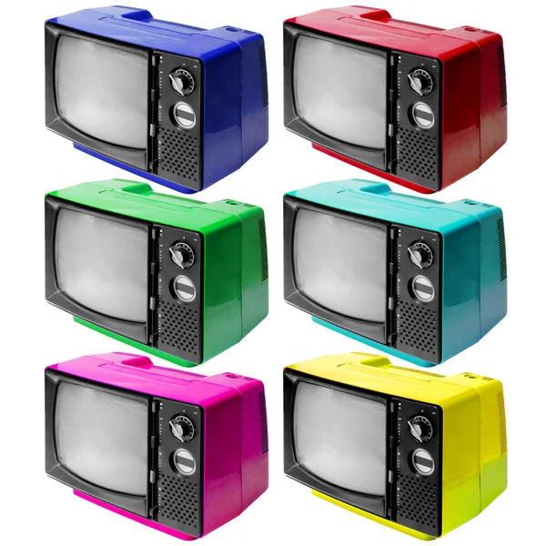 Set colotful vintage analoge televisie geïsoleerd op witte clip — Stockfoto