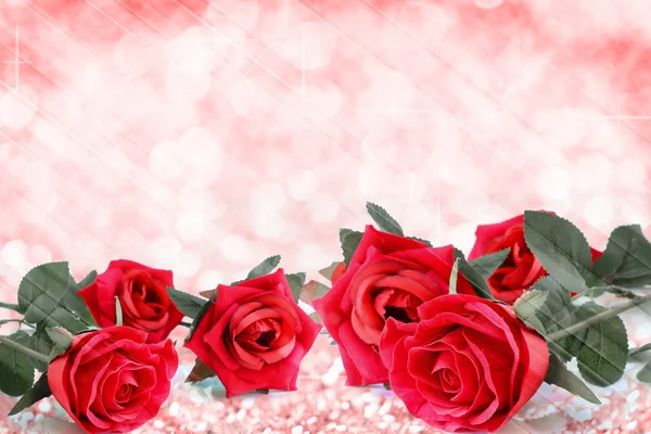 Red roses with bokeh and free space, valentine twinkled bright b — Stock Photo, Image