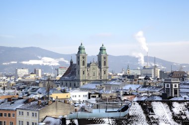 Cityscape Linz Linzer Schloss üzerinden. Linz, Avusturya